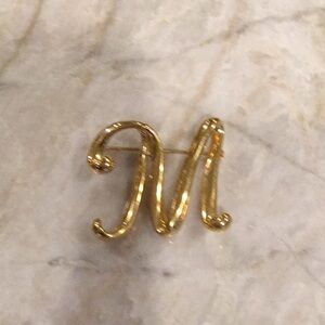 Gold Script Initial M Brooch